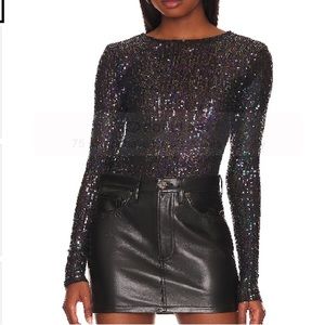 SALE Free People gold rush black sequin tee